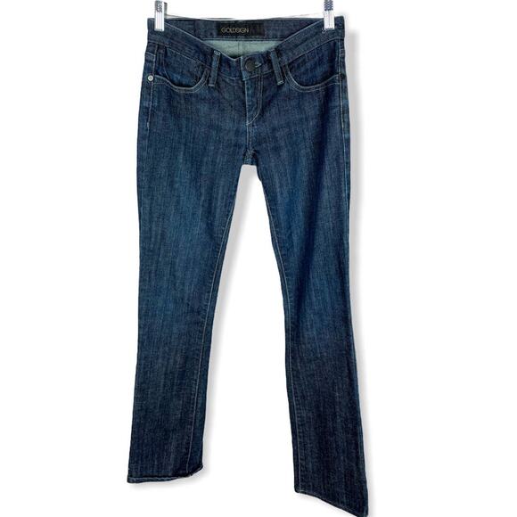 GOLDSIGN Envy Straight Leg Jeans Size 24 Dark Blue Denim Cotton‎ Low Rise USA - Picture 1 of 8